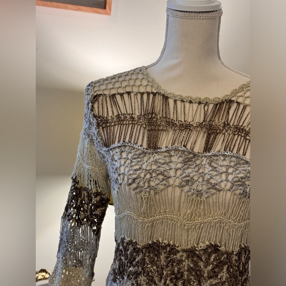 BOSTON PROPER Knit Woven gold tan brown Top - Size xs - Picture 2 of 8